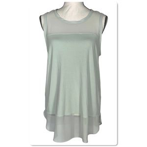 Vince Camuto Sleeveless Top Sheer Chiffon Neckline Soft Sage Green Size M Medium
